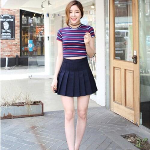 Women Skirt Girl Short High Waist Plaid Plain Skater Fashion Skirt School College Style Skirt Uniform With Inner Shorts Plus Siz