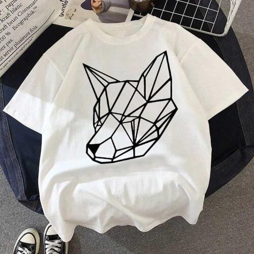 Harajuku Female T-shirt Loose Kawaii T Shirts Women Streetwear Geometric Animal Rabbit Printed Women Tshirt 90s Graphic T-shirt