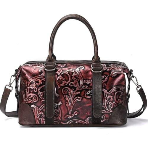2019 Hot retro style genuine leather gorgeous flowers prints handbag women shoulder bag fashion creative messenger bag