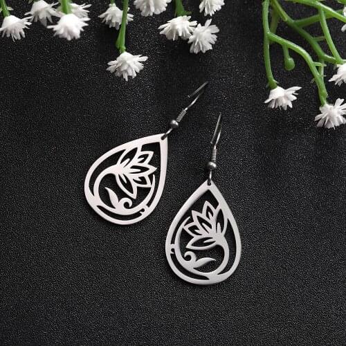 COOLTIME Stainless Steel Gold Color Filigree Flower Earrings Oval Drop Shape Women and Girl Strip Earring Cute Romantic