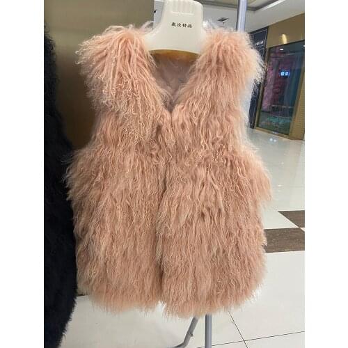 2021 Big Promotion Women Spring Autumn Real Fur Sleeveless Vest Waistcoat Ladys V-neck Real Mongolia Sheep Fur Short Thin Vest