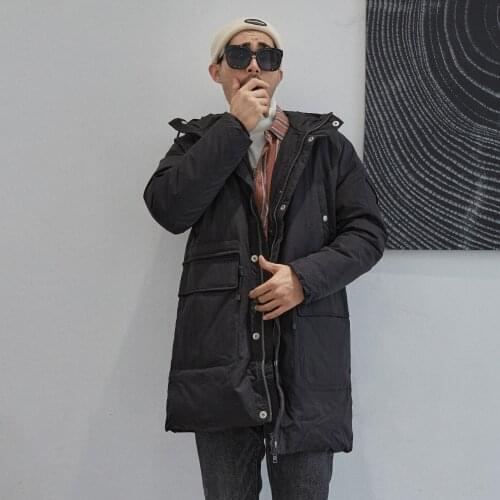 Winter New Fashion Men Down Jacket Long Gray Duck Down Male Hooded Coat Closing