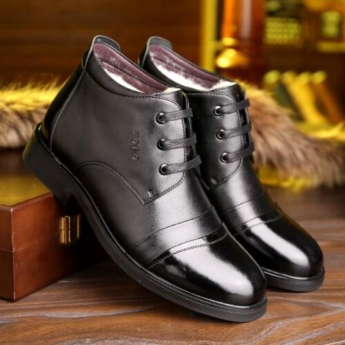 Winter Warm Men Shoe Luxury British Business Man Ankle Boots Plush Microfiber Leather Dress Shoes High Top Mans Footwear 2021