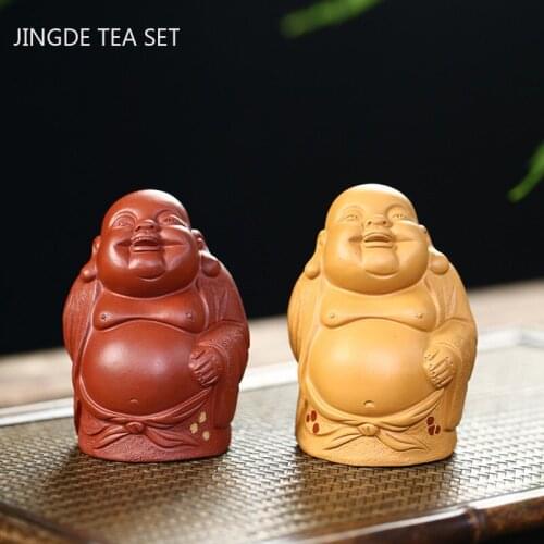 1 PCS Yixing Handmade Purple Clay Tea Pet Lovely Buddha Monk Figurine Ornament Desktop Boutique Crafts Tea Set Decoration