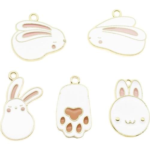 10pcs Classic Charm Bunny Enamel Charms for Pink Earring Drop Oil Drop Animal Rabbit Tag for Jewelry DIY Accessories Pendant