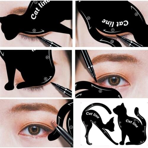 Best Deal 2Pcs Womens Cat Line Pro Eye Makeup Tool Eyeliner Stencils Template Shaper Model eyebrow definition shaping X4 D1023