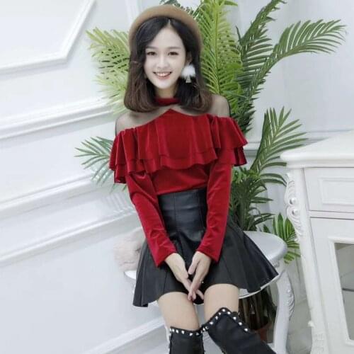 2020 Fashion Pleuche Autumn Winter Basic T shirt Long Sleeve O-neck Women Tops Casual T Shirt Ladies Autumn Ruffles Tees Shirts