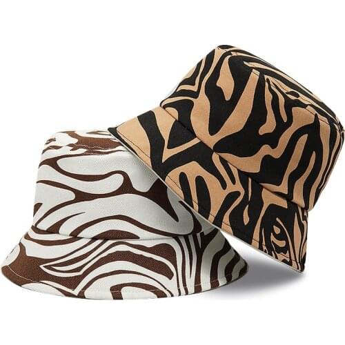2021 Fashion Summer Cotton Zebra Striped Print Bucket Hats Hip Hop Reversible Fisherman Caps For Women Men