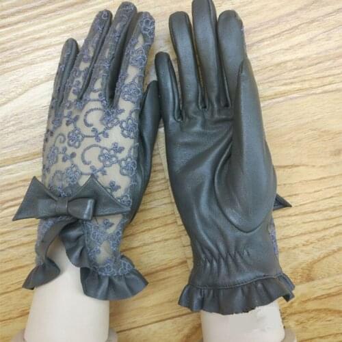 2019 Fashion Real Leather Glove Women Genuine Sheep Skin Female Gloves With Lace Stylish Ladies Glove