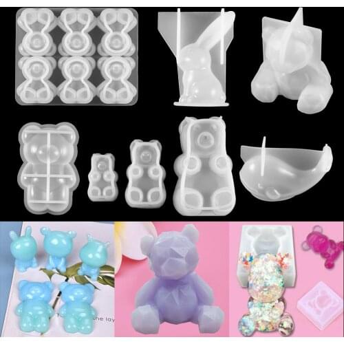 3D Cartoon Animal Silicone Mold Bear Rabbit Whale Shape Pendant Epoxy Resin Molds for DIY Resin Crafts Keychain Jewelry Making