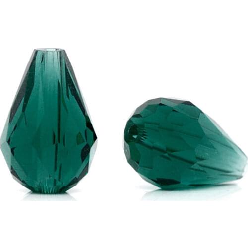8Seasons Crystal Glass Loose Beads Teardrop Malachite Green Transparent Faceted DIY Making Jewelry About 14mm x 10mm, 30 PCs