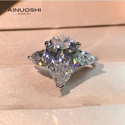AINUOSHI Pear-shaped 9x14mm Simulated SONA Diamond 3-stone Engagement Rings For 925 Sterling Silver Women Jewelry Gift