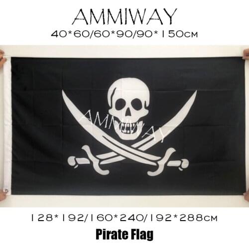 AMMIWAY Any Size Double Broken Skull Headband Crossbones Pirates Flag Jack Rackham Brass Metal Hole Custom Flags and Banners