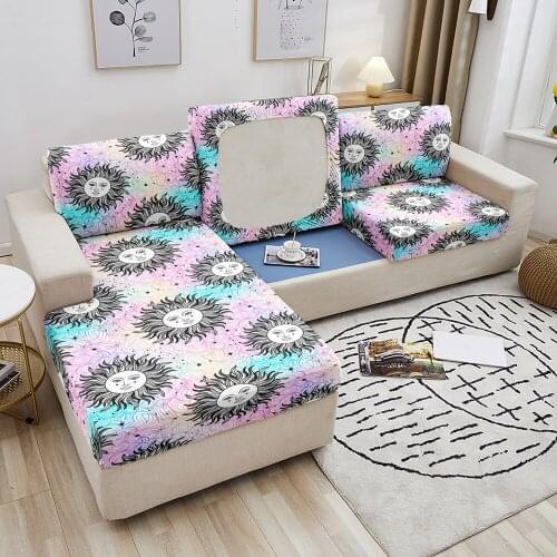 Sofa Seat Cushion Cover Elastic Sun and Moon Boho Style Pets Kids Furniture Protector Stretch Washable Removable Slipcover