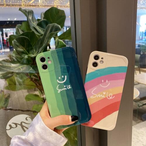 Fashion Simple Smile Face Striped Case For iPhone 12 11 Pro Max XR X Xs Max 7 8 Puls SE 2020 Soft Silicone Phone Cover Fundas