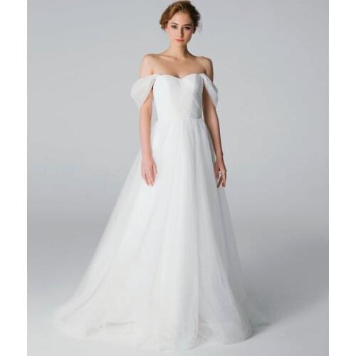 Long Tulle Off Shoulder Wedding Dresses 2021 A Line Sleeveless Beach Wedding Bridal Gowns vestido de noiva