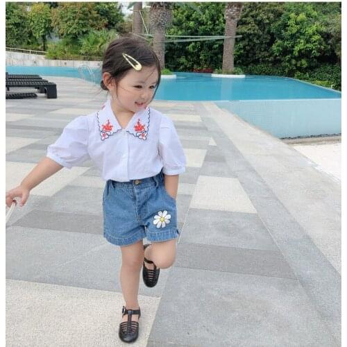 Kids Girl Short Jeans Flower Pants Children Denim Shorts Girls Summer Loose Short Trousers for Shorts Kids Trousers Denim