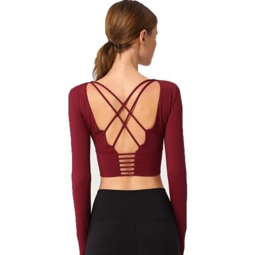 Women Yoga Crop Tops Gym Long Sleeve T shirt Fitness Sports Stretch Shirts Training Running Workout Top Tee Jogging Sportwear