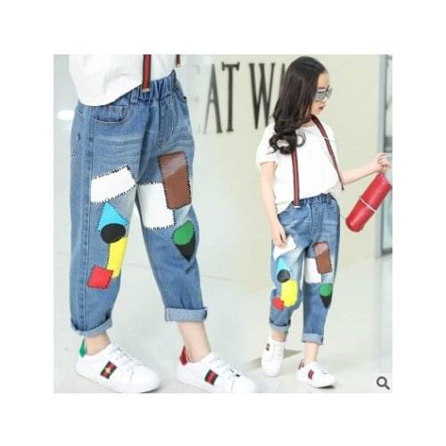 Girls jeans trousers Spring and Autumn 2020 new childrens pants big childrens clothing baby spring and autumn jeans 2-12 yrs 2