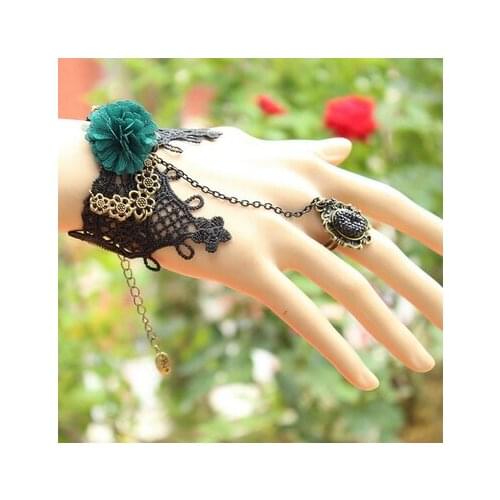 European And American Retro Handmade Jewellery Fabric Flower Lace Wrist Finger Bracelet For Women Free Shipping