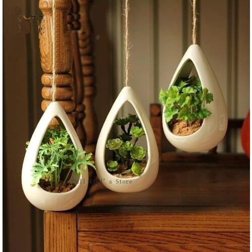 Exquisite home decoration ceramic Hanging pots Fashion Artificial plants hanging flower pots Hand made fashion hanging bonsai