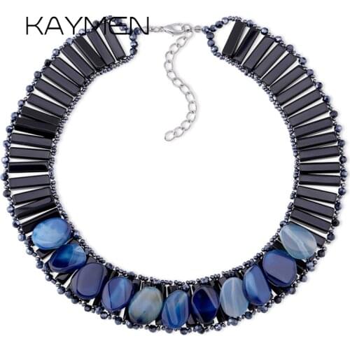 Kaymen Fashion Luxury Bohemian Handmade Crystals Statement Necklace for Wedding Party Prom Womens Beads Choker Necklace 8 Color