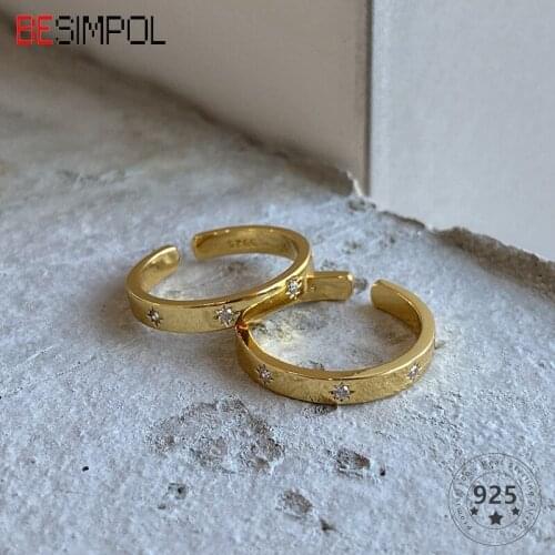 Besimpol Real 925 Sterling Silver Rings French Style Minimalist Zircon Rings for Women Fashion Unique Fine Silver Jewelry Gifts
