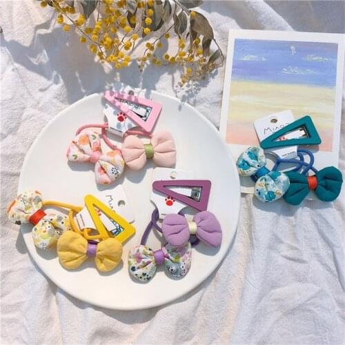 3PCS Korea Sweet Girl Bows Elastic Hair Rubber Acrylic Triangle Hairpin Candy Color Headwear Fashion Cute Clip Accessories