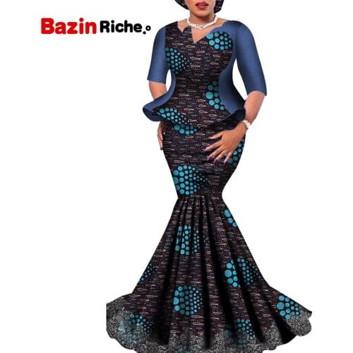 African Dresses for Women Custom Women African Dashiki Skirt Set 2 Pieces Bazin Plus Size Clothing WY5902