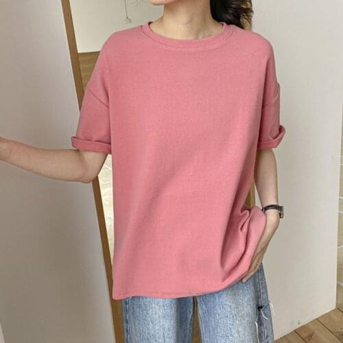 Korean women clothing 6 Colors Women T-shirt 2020 Casual Short Sleeve Loose Bottoming Solid Female Basic Tops Shirt Ladies 0628