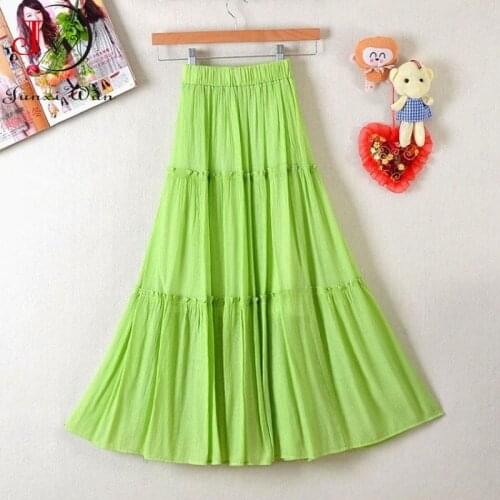Korean Style Casual Women Summer Skirt 2021 Solid White Black Elastic Waist Girls All-Match A-Line Beach Midi Skirt