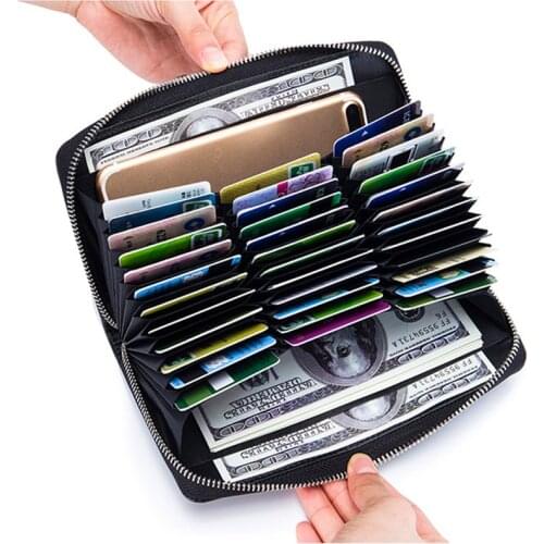 Leather Organ Card Holder Rfid Blocking Wallet Split Leather Multi-card Male and Female Business Card Holder Phone Money 2021