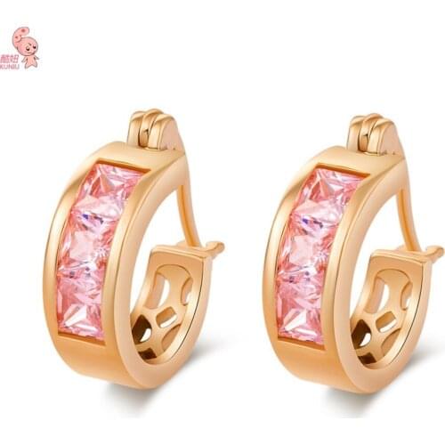 KUNIU Jewelry New Fashion Hollow Out Hoop Earrings With Luxury White & Purple & Green Crystals Gold Earring