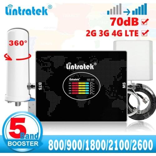 Lintratek 5 Band Signal Booster LTE 4G B20 800 900 GSM 1800 2100 2600 B7 Cellular Amplifier Repeater 2G 3G 4G Mobile Antenna B1