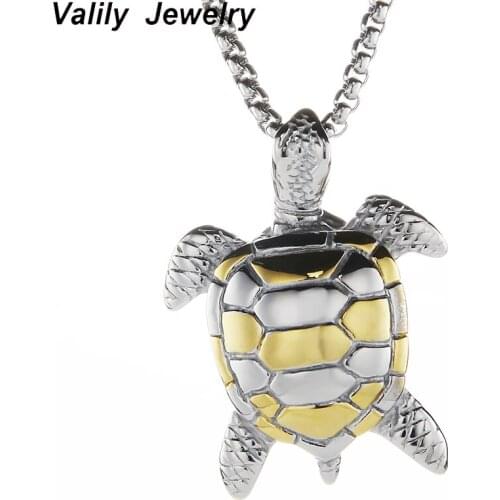 Valily Jewelry Mens Punk Tortoise Pendant Necklace Stainless Steel Cool Gold Color Animal Necklace for Male Machismo chain 23"
