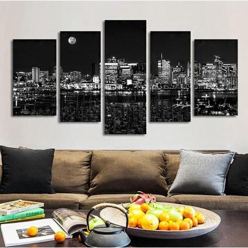Diamond embroidery Decoration 5 Pieces Black And White City Night View diamond Painting Wall Art Picture For Living Room TT4994