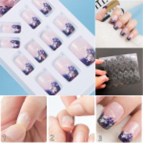 JQ 24 pcs in 1 Box With Nail Glue Tape Press On False Nail Art Tips Full Cover Fake Nail Tip 10 Sizes 293