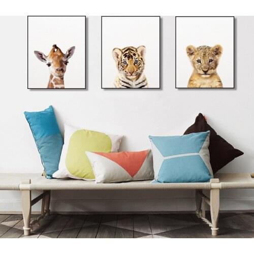 Safari Baby Animals Canvas Poster Nursery Lion Tiger Wall Art Print Modern Animal Painting Nordic Kid Bedroom Decoration Picture