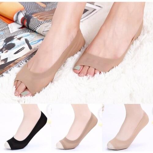 Summer Thin Sock Fish Mouth Ice Silk Boat Socks Non-slip Silicone Socks Open Toe Seamless Invisible Boat Sock Low Cut Ankle Sock