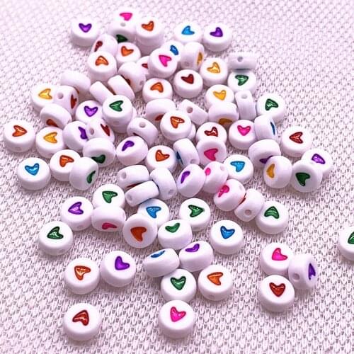 New 100pcs 7x4mm Spaced Acrylic Round Beads Love Heart Shape Beads for Jewelry Making DIY Charms Handmade Bracelet #09