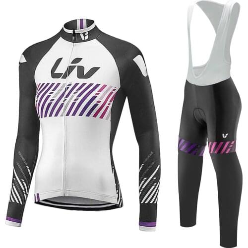 LIV 2017 New Women long sleeve autumn Cycling Jersey clothing Breathable cycling clothes Warm Bib Pants set