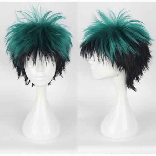 Anime My Hero Academia Boku No Hiro Akademia Izuku Midoriya Short Black Green Gradient Heat Resistant Cosplay Costume Wig