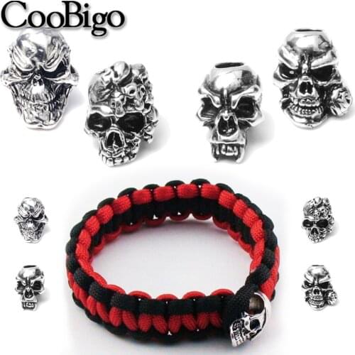 Metal Skull Bead Silver Pendant Paracord Bracelet Charm Knife Lanyard Umbrella Rope Skeleton Beads for Jewelry Making