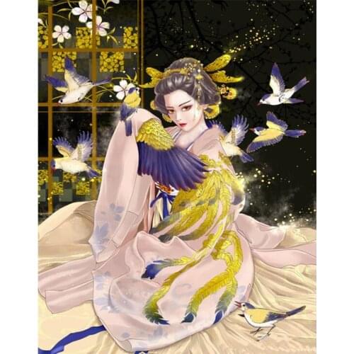 Full Square / Round Diamond 5D DIY Diamond Painting Japanese girl Diamond embroidered Diamond art Home Decor birds woman P745