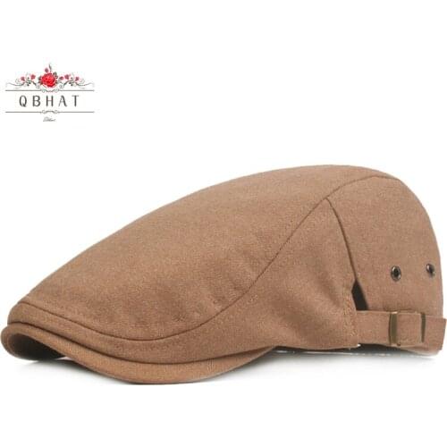 QBHAT Men Wool Felt Newsboy Caps Hats Solid Color Ivy Cap Male Casual Flat Driving Cabbie Cap British Beret QB46