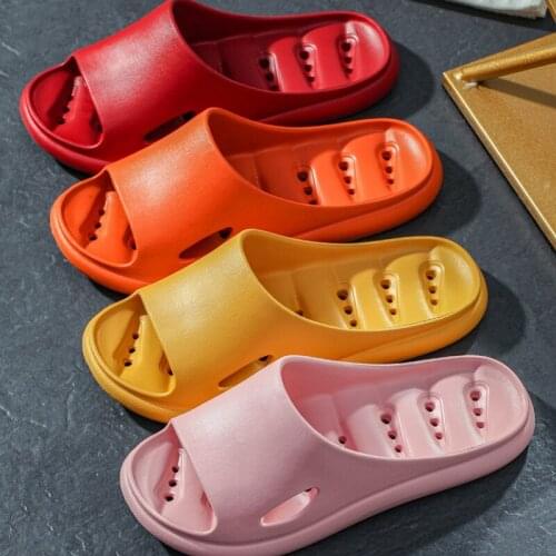 Parent-child Summer Slippers Women Solid Color Home Indoor Shoes Bathroom Leaking Flip Flops Smile Couples Bath Slides WSH3839