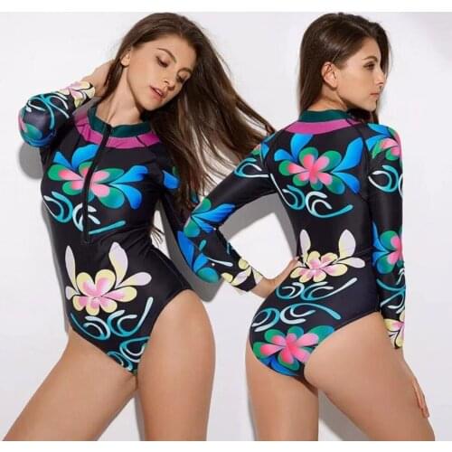 2019 One Piece Swimsuit Long Sleeve Swimwear Women Bathing Suit Swimsuit Print Floral One-piece Swim Suits Surfing Wear