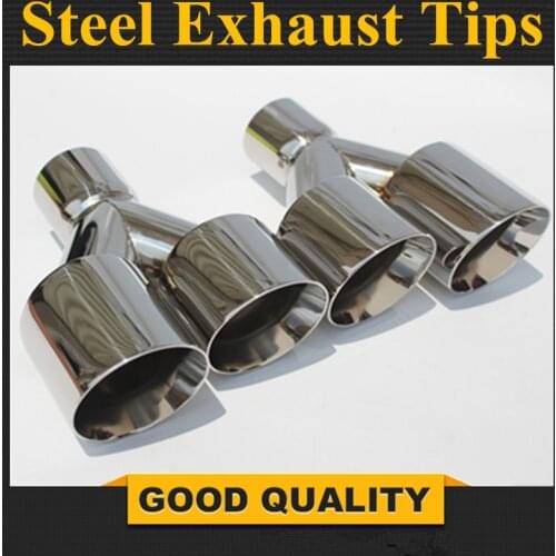 TipsFree Shipping: One Pair Y Model Stainless Steel Dual End Tips for BMW BENZ AUDI VW Exhaust Dual Muffler Pipes Tail Tips