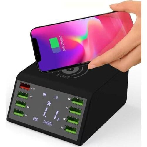 8 Ports Intelligent LCD Fast Charger and Wireless Fast Charging for Android iPhone Adapter Phone Tablet Fast Charger For xiaomi