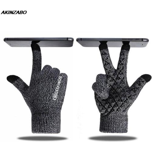 Knitted Touch Screen Gloves Plus Velvet Thickening Outdoor Glue Dispensing Non-Slip Warm Wool Parent-Child Winter Mens Gloves